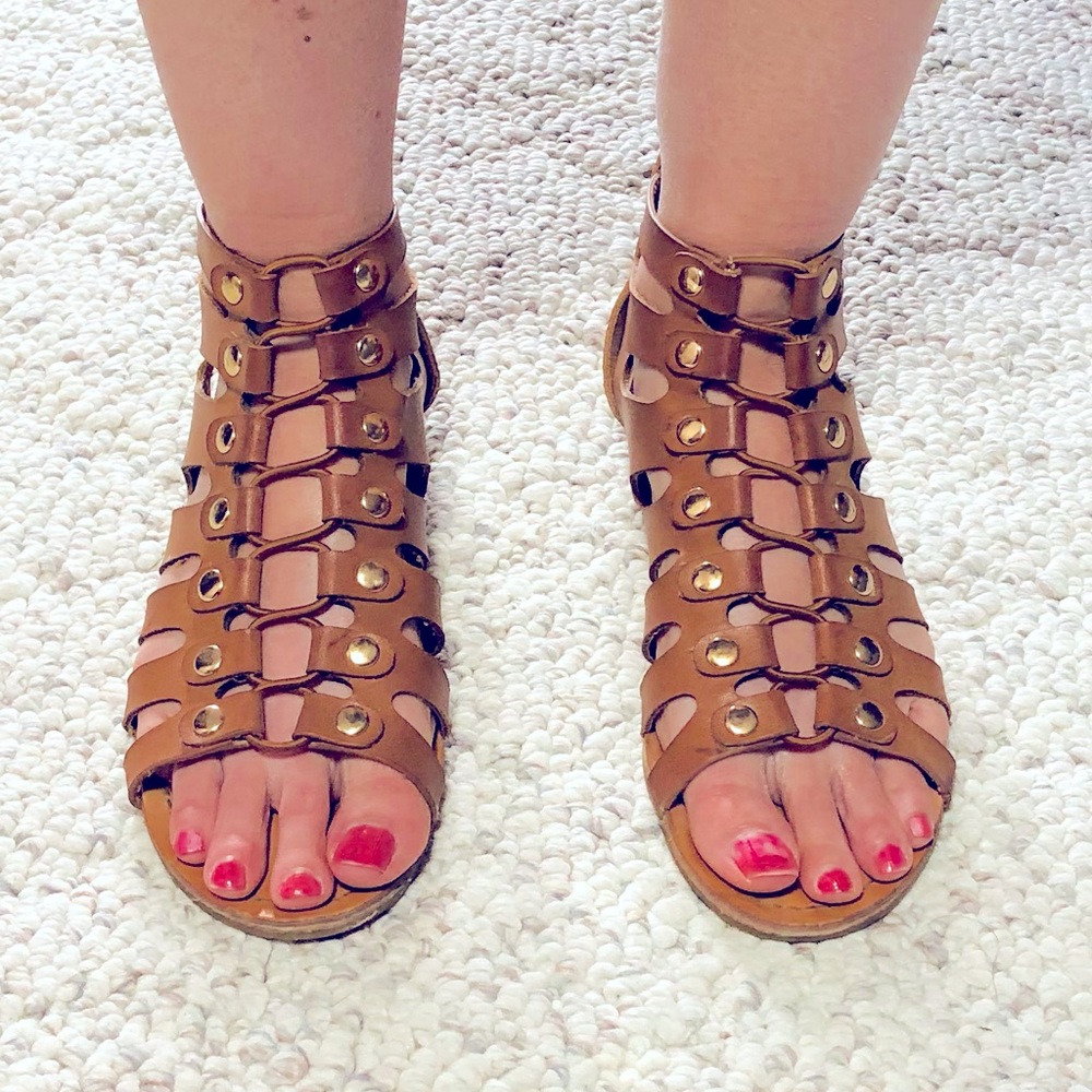 Brown gold stud Madden Girl gladiator sandals